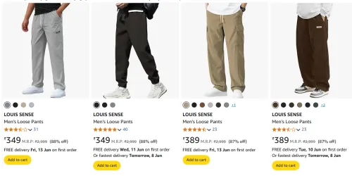 Image of Louis Sense Men's Loose Pants Starting at just ₹349