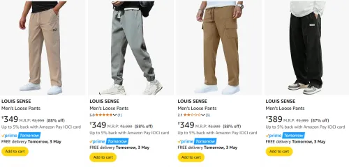 Image of LOUIS SENSE Men's Loose Pants at minimum 85% Discount