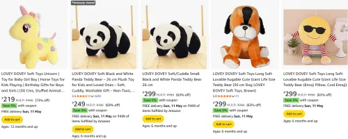 Image of LOVEY DOVEY Soft Toys Minimum 60% Discount