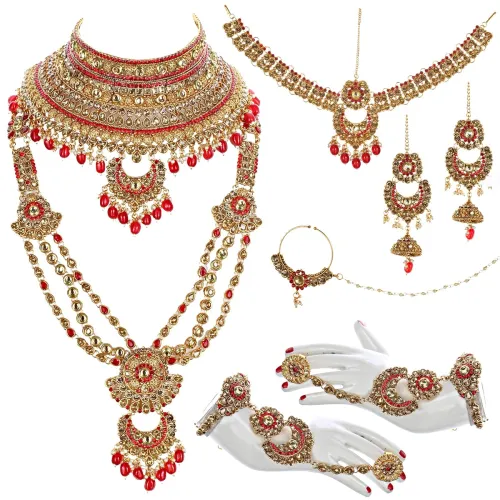 Image of Lucky Jewellery Bridal Dulhan Alloy Gold Plated Jewellery Set for Girls & Women