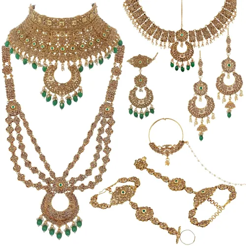 Image of Lucky Jewellery Bridal Dulhan Alloy Gold Plated Jewellery Set