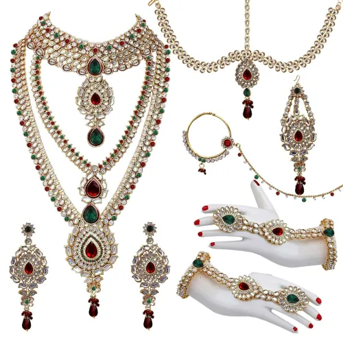 Image of Lucky Jewellery Designer Gold Plated Dulhan Bridal Jewelry Set 8 Pcs