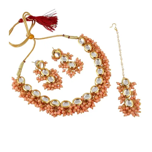 Image of Lucky Jewellery Kundan Choker Necklace set 18k Gold Plated Tika Earring Combo