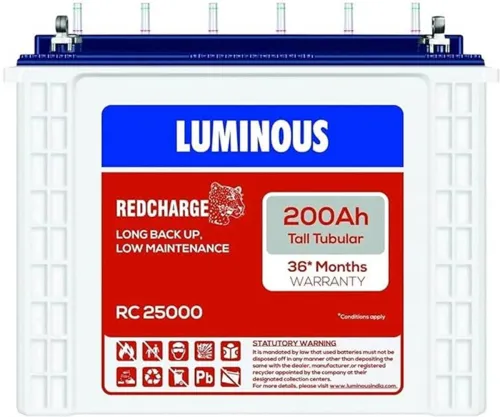 Image of LUMINOUS Red charge RC25000 long Backup Tubular Inverter Battery (200Ah)