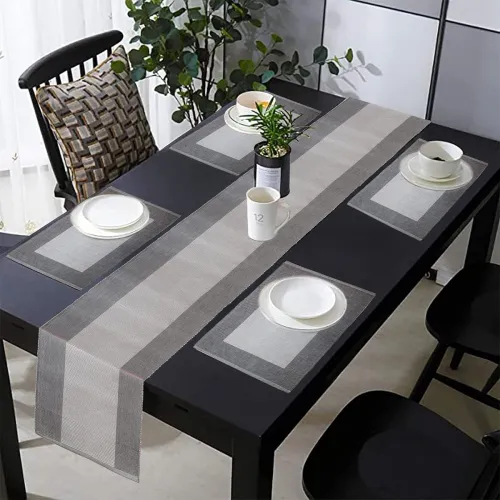 Image of Lushomes Grey Table Mat &Table Runner Set of 5