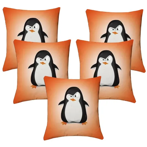 Image of Lushomes Kids Digital Printed Pingu Square Cushion Covers (5 Pcs)