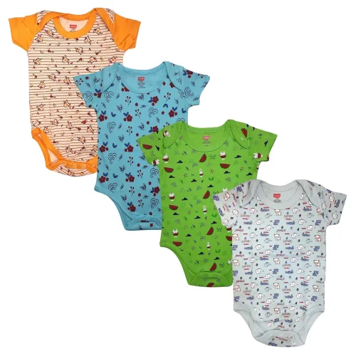 Image of LuvLap Baby Boy and Girl Half Sleeve Romper/Bodysuit Pack of 4 Set