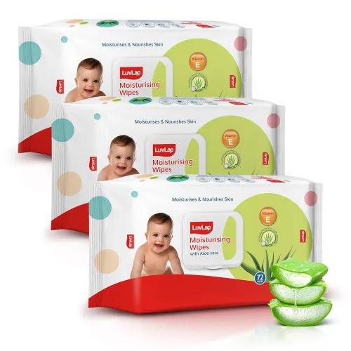 Image of LuvLap Moisturising Wipes with Aloe Vera Lid (72 Wipes/Pack, Pack of 3)