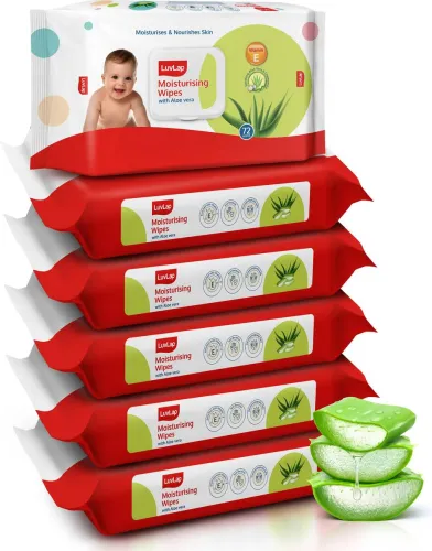 Image of LuvLap Paraben Free wipes for baby with Aloe Vera, 72 wipes/pack with Lid  (432 Wipes)