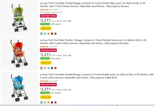 Image of LuvLap Tutti Fruti Baby Stroller 