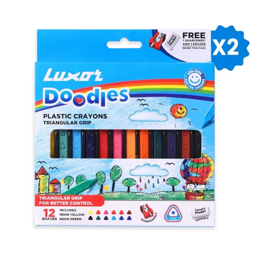 Image of Luxor Doodles Triangular Grip Plastic Crayons