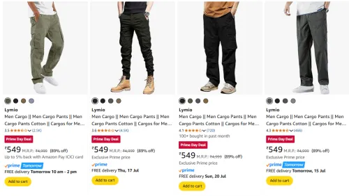 Image of Lymio Men's Cargo at minimum 88% Discount
