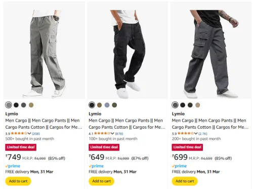 Image of Lymio Brand Men's Cargo @ Minimum 80% Discount