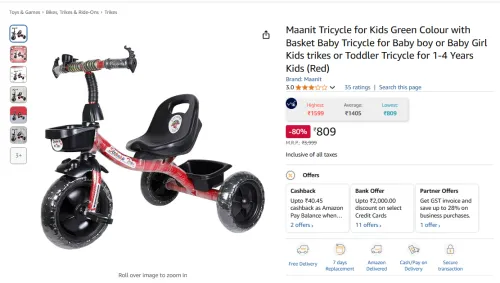 Image of Maanit Tricycle for Kids Green Colour