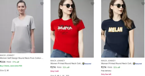 Image of MACK JONNEY Women's T-shirt Minimum 70% Discount