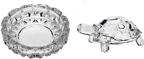 Image of mahakal Crystal Glass Turtle Plated Feng Shui Tortoise Plate Vastu Yantra