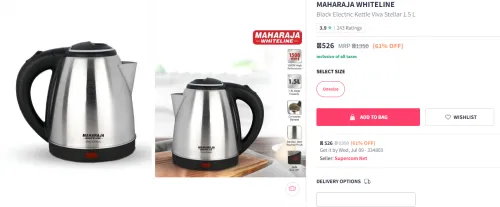 Image of MAHARAJA WHITELINE Black Electric Kettle 1.5 L