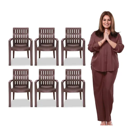 Image of MAHARAJA Plastic Chair Set (Brown, Pack of 6)
