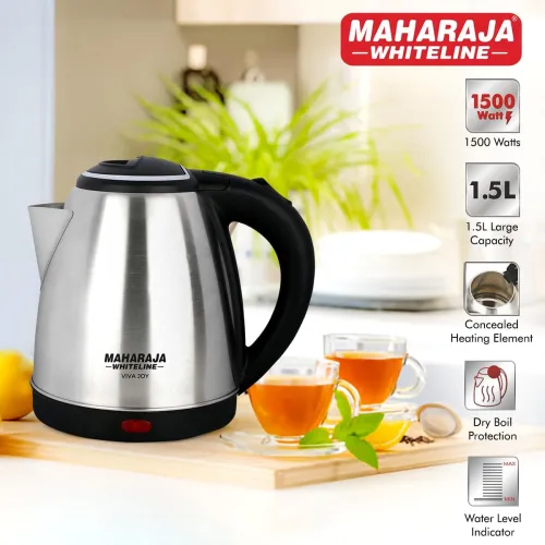 Image of Maharaja Whiteline Viva Joy 1500 Watt Stainless Steel Electric Kettle 1.5 Litres