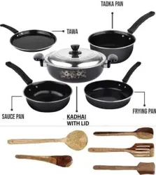 Maharajee Induction Bottom Non-Stick Coated Cookware Set (Cast Iron, 11 - Piece)