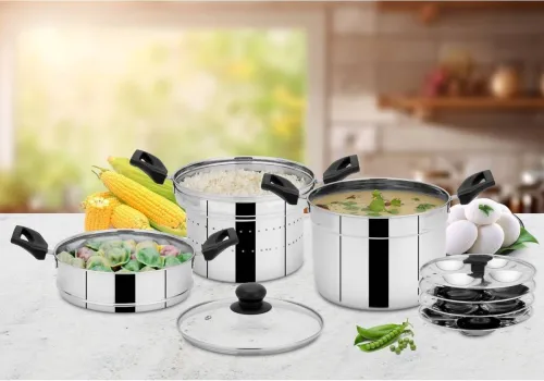 Image of MAHAVIR Stainless Steel Stainer, Steamer & Idli Plates Induction