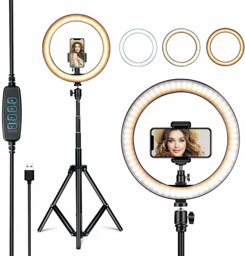 Image of MAIPLE 10inch LED Ring Light with Tripod – 3 Color Modes