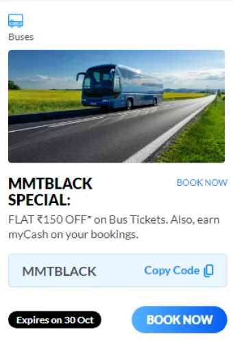 Image of Makemytrip Coupon: Extra ₹150 OFF on Bus Tickets. Also, earn myCash on your bookings.