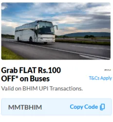 makemytrip Coupon : Flat ₹100 instant discount ,on Buses using BHIM UPI