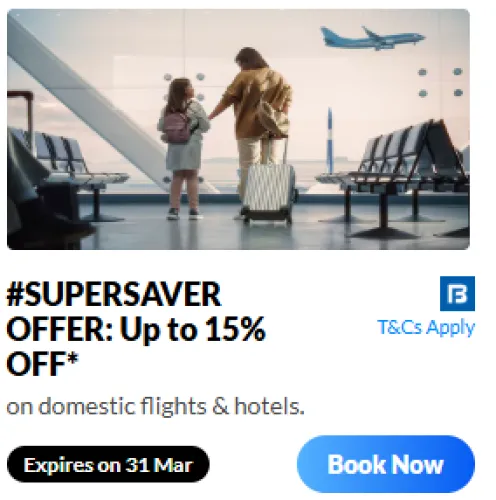 Image of makemytrip Coupon : Flat 15% off up to ₹1000 on Hotels & Flights