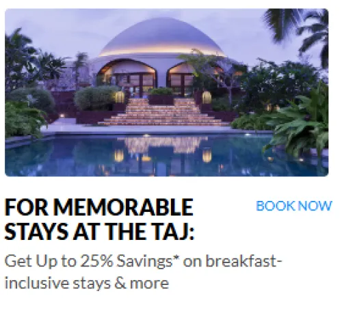 Image of makemytrip Coupon: Upto 25% Discount on Taj Hotels Booking with Bank Cards 