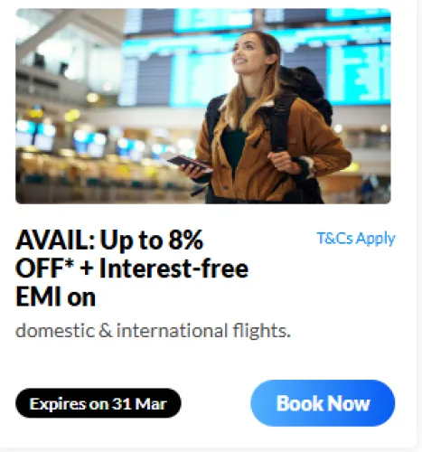 Image of makemytrip Flight Coupon : Flat 8% Instant Discount on International Flight Bookings using OneCard Credit Card EMI