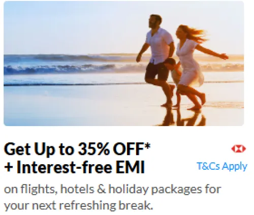 Image of makemytrip HSBC Coupon : up to 35% off on flights, hotels & holiday packages using HSBC Bank Credit Cards EMI