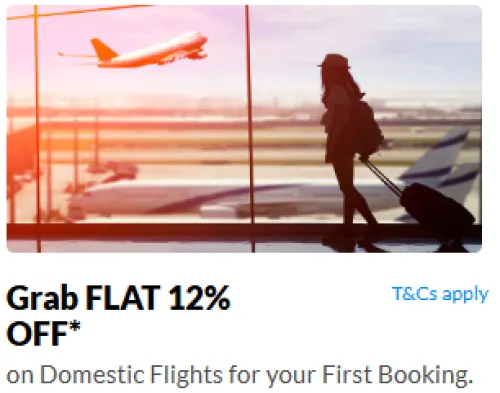 Image of makemytrip Welcome Offer : Flat 12% off up to ₹1500 first domestic flight booking