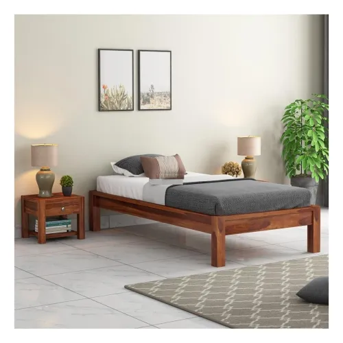 Image of Mamta Furniture Sheesham Wood Low Single Bed – Honey Finish