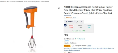 Image of ARTO Kitchen Accessories Item Free Hand Blender