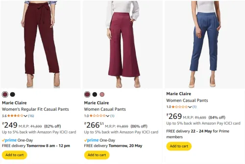Image of Marie Claire Women's Casual Pants at minimum 80% Discount