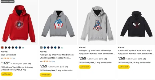 Image of Marvel Boys Sweatshirt Starting @ ₹169