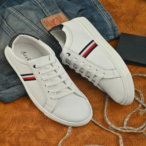 Image of Mast & Harbour Men White Striped Sneakers