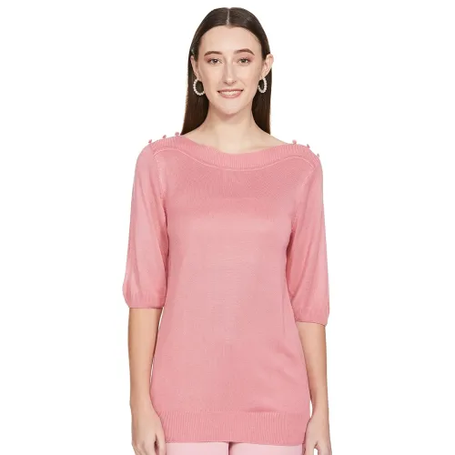 Image of Max Women Solid Round Neck Casual Regular Fit Top