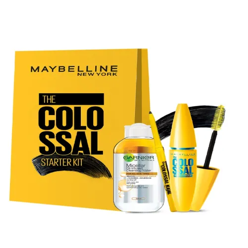 Image of Maybelline New York Set of Colossal Mascara-Kajal & Garnier Micellar Oil-Cleansing Water.