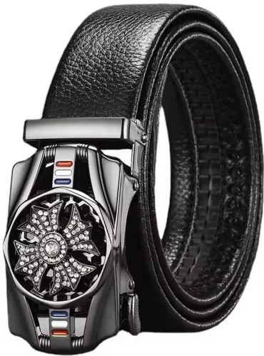 Image of Men Black Artificial Leather Belt Set Alert