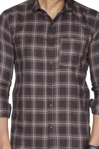 Image of Men Checkered Casual Brown Shirt .