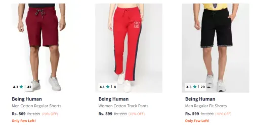 Image of Being Human Men Fashion Shorts & Track pants Flat 70% Discount
