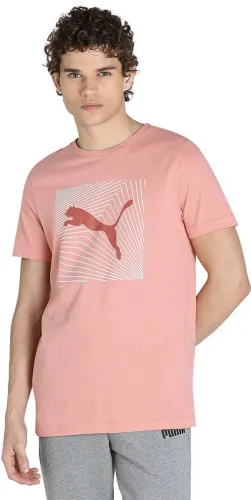 Image of Men Printed Round Neck Cotton Blend Pink T-Shirt