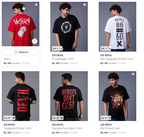 Image of Men Printed T-shirt Flat 77% Discount 