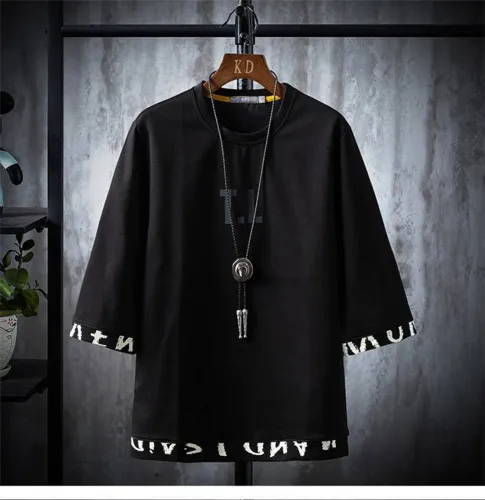 Image of Men Solid Round Neck Cotton Blend Black T-Shirt