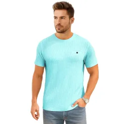 Men Solid Waffle Crew Neck Tshirt
