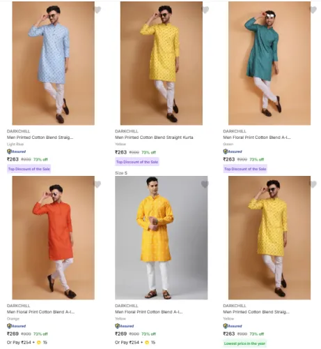 Image of Men's Kurtas @ Flat 73% Discount | Start ₹263