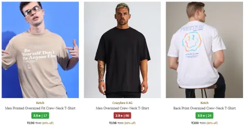 Image of Men's Oversized T-shirts @ Up to 80% Discount | Start ₹190 