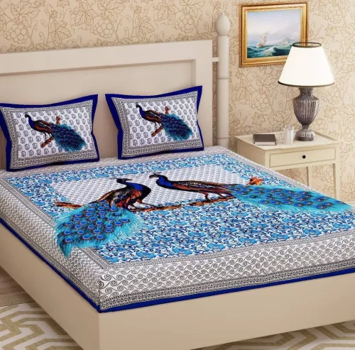 Image of METRO LIVING 144 TC Cotton Double Jaipuri Prints Flat Bedsheet (Pack of 1, Blue)